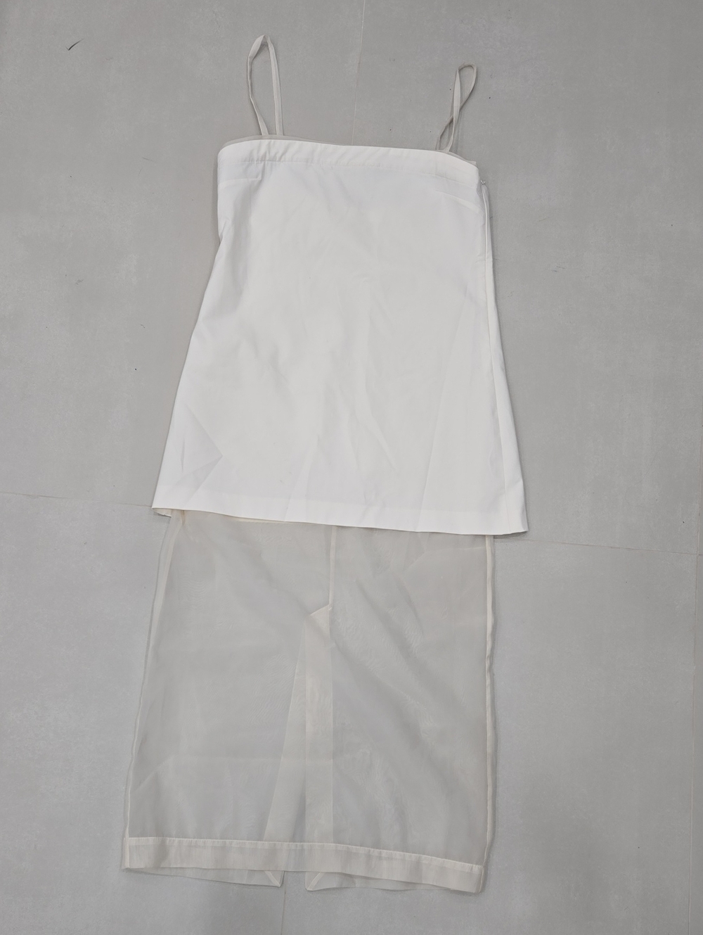 Zara Ivory Midi Dress With Straight Neckline And Sheer Hem Size L - Picture 3 of 8